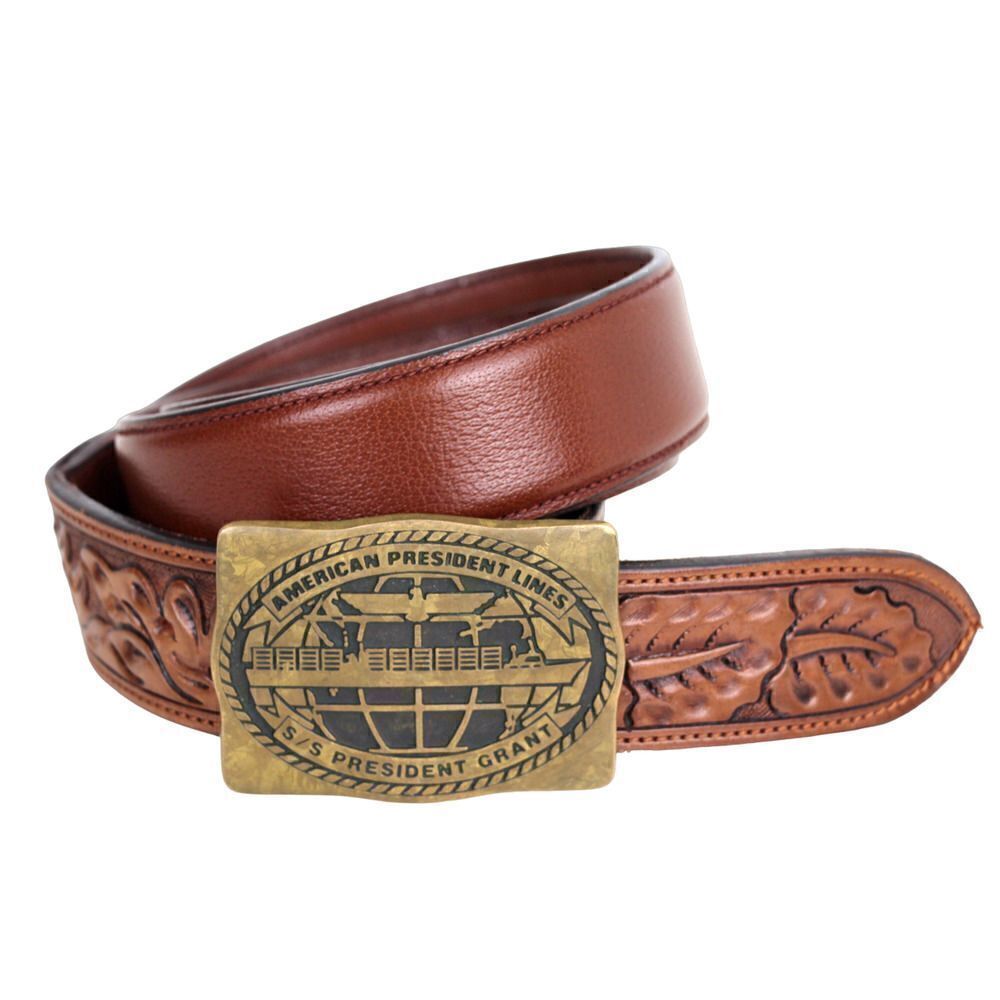 VOGT+ANACORTES BRASS BUCKLE BROWN LEATHER 1.5"Wd CASUAL MEN'S BELT Sz 38 (G94